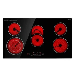 VEVOR Electric Cooktop 36inch 5 Burners Stove Top 8900W 220V No Plug, Ceramic Built-in Radiant Electric Stove , with 9 Power Levels, Timer, Child Lock, Over-Heat Guard, Touch Control