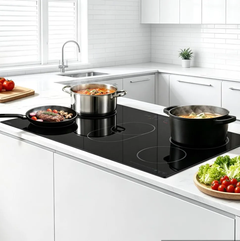 VEVOR Electric Cooktop 36inch 5 Burners Stove Top 8900W 220V No Plug, Ceramic Built-in Radiant Electric Stove , with 9 Power Levels, Timer, Child Lock, Over-Heat Guard, Touch Control