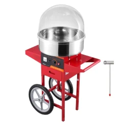 VEVOR Electric Cotton Candy Machine with Cart, 1000W Commercial Candy Floss Maker with Cover, Stainless Steel Bowl, Sugar Scoop and Drawer, Perfect for Home, Kids Birthday, Family Party, Red