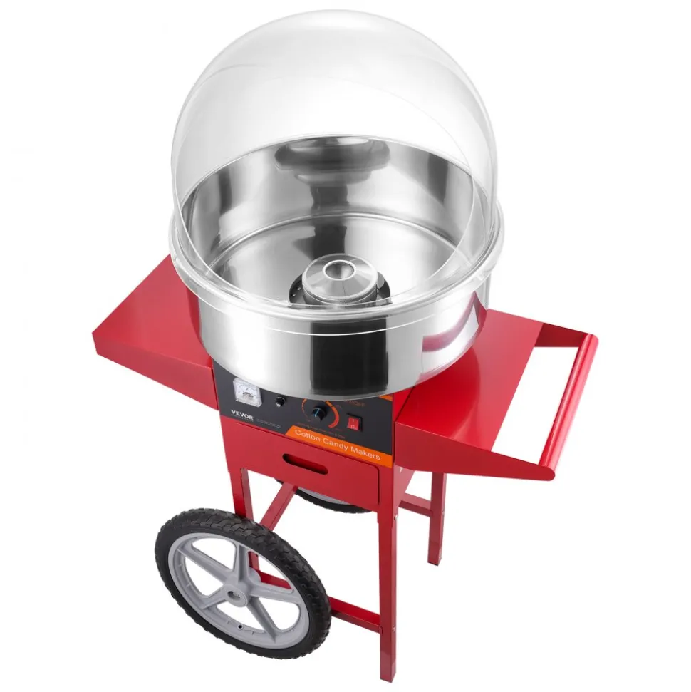 VEVOR Electric Cotton Candy Machine with Cart, 1000W Commercial Candy Floss Maker with Cover, Stainless Steel Bowl, Sugar Scoop and Drawer, Perfect for Home, Kids Birthday, Family Party, Red