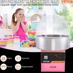 VEVOR Electric Cotton Candy Machine, 1000W Candy Floss Maker, Commercial Cotton Candy Machine with Stainless Steel Bowl, Sugar Scoop, and Cover, Perfect for Home Kids Birthday, Family Party Pink