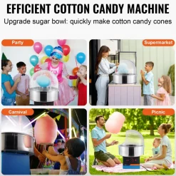 VEVOR Electric Cotton Candy Machine, 1000W Candy Floss Maker, Commercial Cotton Candy Machine with Cover, Stainless Steel Bowl, and Sugar Scoop, Perfect for Home Kids Birthday, Family Party (Blue)