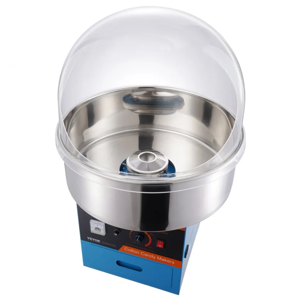 VEVOR Electric Cotton Candy Machine, 1000W Candy Floss Maker, Commercial Cotton Candy Machine with Cover, Stainless Steel Bowl, Sugar Scoop, Drawer, Perfect for Home Kids Birthday, Family Party, Blue