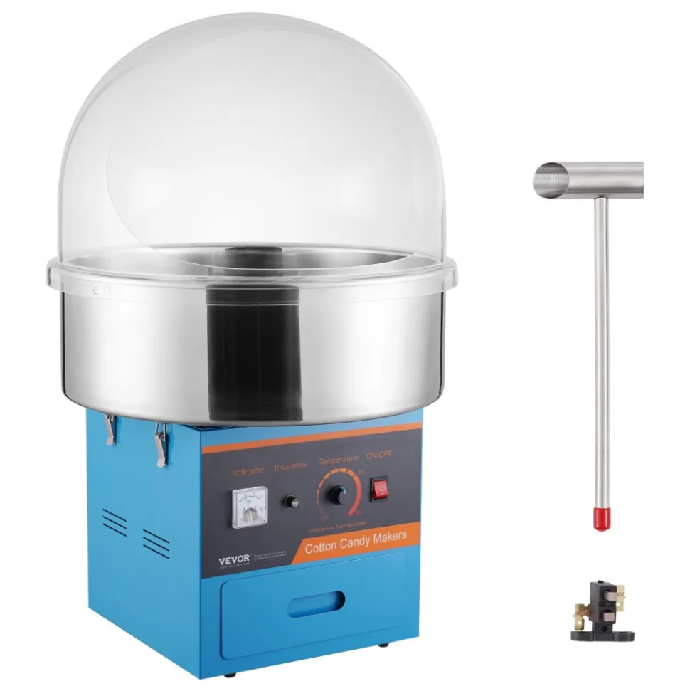 VEVOR Electric Cotton Candy Machine, 1000W Candy Floss Maker, Commercial Cotton Candy Machine with Cover, Stainless Steel Bowl, Sugar Scoop, Drawer, Perfect for Home Kids Birthday, Family Party, Blue