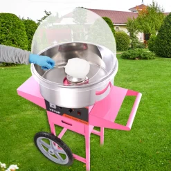 VEVOR Electric Cotton Candy Machine Cart with Bubble Cover Shield, 1000W Commercial Floss Maker with Stainless Steel Bowl, Sugar Scoop and Drawer, Perfect for Home, Kids Birthday, Family Party, Pink