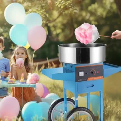 VEVOR Electric Cotton Candy Machine with Cart, 1000W Commercial Candy Floss Maker with Stainless Steel Bowl, Sugar Scoop and Drawer, Perfect for Home, Kids Birthday, Family Party, Blue