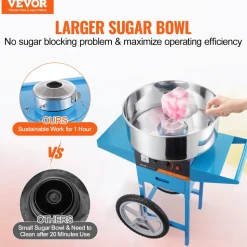 VEVOR Electric Cotton Candy Machine with Cart, 1000W Commercial Candy Floss Maker with Stainless Steel Bowl, Sugar Scoop and Drawer, Perfect for Home, Kids Birthday, Family Party, Blue