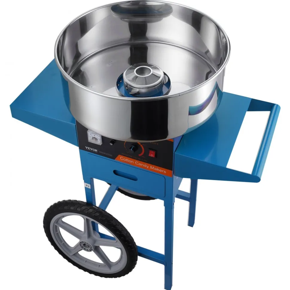 VEVOR Electric Cotton Candy Machine with Cart, 1000W Commercial Candy Floss Maker with Stainless Steel Bowl, Sugar Scoop and Drawer, Perfect for Home, Kids Birthday, Family Party, Blue