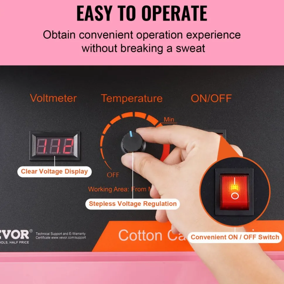 VEVOR Electric Cotton Candy Machine, 1000W Candy Floss Maker, Commercial Cotton Candy Machine with Stainless Steel Bowl, and Sugar Scoop, Perfect for Home Kids Birthday, Family Party (Pink)