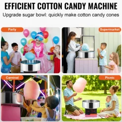 VEVOR Electric Cotton Candy Machine, 1000W Candy Floss Maker, Commercial Cotton Candy Machine with Stainless Steel Bowl, and Sugar Scoop, Perfect for Home Kids Birthday, Family Party (Pink)
