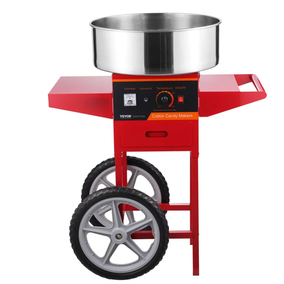 VEVOR Electric Cotton Candy Machine with Cart, 1000W Commercial Candy Floss Maker with Stainless Steel Bowl, Sugar Scoop and Drawer, Perfect for Home, Kids Birthday, Family Party, Red