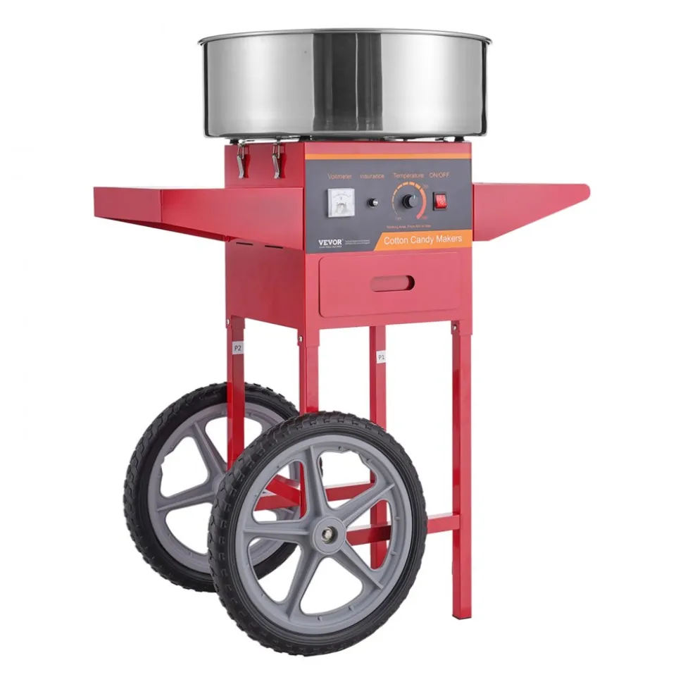 VEVOR Electric Cotton Candy Machine with Cart, 1000W Commercial Candy Floss Maker with Stainless Steel Bowl, Sugar Scoop and Drawer, Perfect for Home, Kids Birthday, Family Party, Red