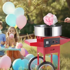 VEVOR Electric Cotton Candy Machine with Cart, 1000W Commercial Candy Floss Maker with Stainless Steel Bowl, Sugar Scoop and Drawer, Perfect for Home, Kids Birthday, Family Party, Red