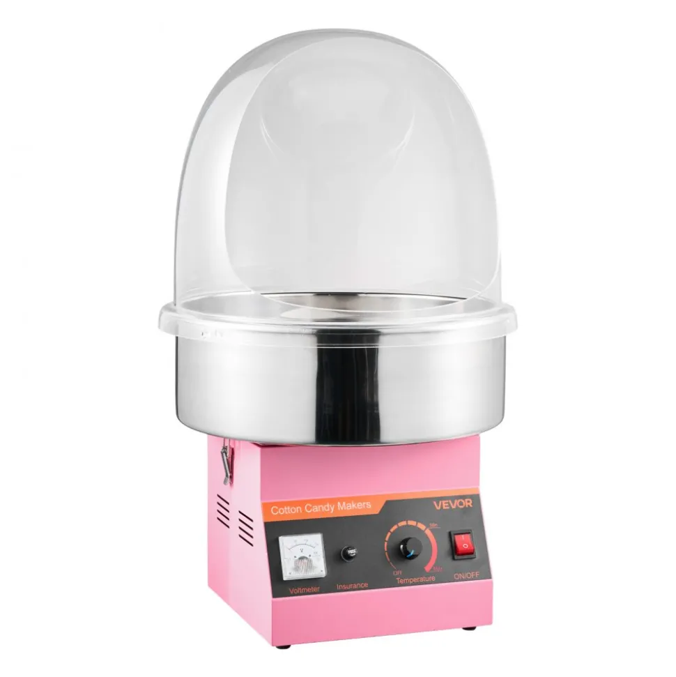 VEVOR Electric Cotton Candy Machine, 1000W Commercial Floss Maker With Cover, Commercial Cotton Candy Machine w/Stainless Steel Bowl & Sugar Scoop, Ideal for Carnival, Birthday, Family Party, Pink