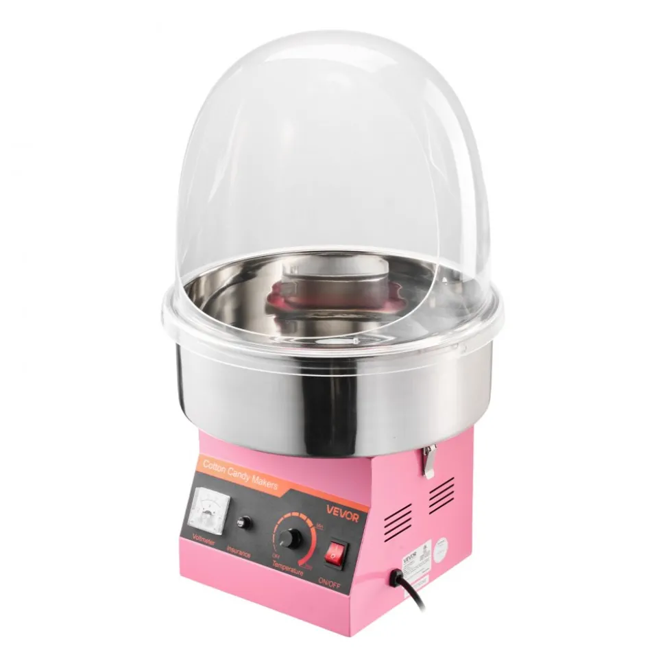 VEVOR Electric Cotton Candy Machine, 1000W Commercial Floss Maker With Cover, Commercial Cotton Candy Machine w/Stainless Steel Bowl & Sugar Scoop, Ideal for Carnival, Birthday, Family Party, Pink