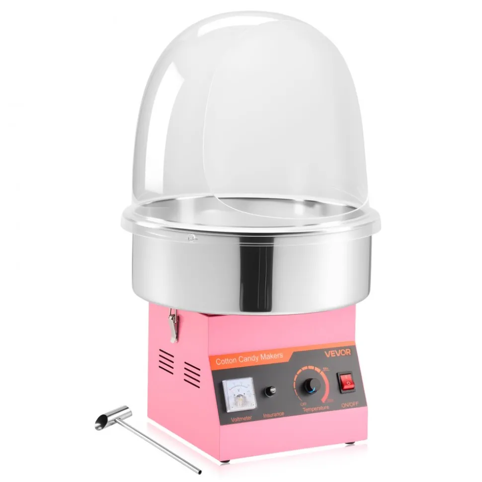 VEVOR Electric Cotton Candy Machine, 1000W Commercial Floss Maker With Cover, Commercial Cotton Candy Machine w/Stainless Steel Bowl & Sugar Scoop, Ideal for Carnival, Birthday, Family Party, Pink