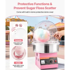 VEVOR Electric Cotton Candy Machine, 1000W Commercial Floss Maker With Cover, Commercial Cotton Candy Machine w/Stainless Steel Bowl & Sugar Scoop, Ideal for Carnival, Birthday, Family Party, Pink