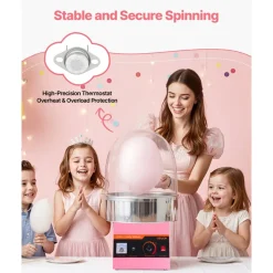 VEVOR Electric Cotton Candy Machine, 1000W Commercial Floss Maker With Cover, Commercial Cotton Candy Machine w/Stainless Steel Bowl & Sugar Scoop, Ideal for Carnival, Birthday, Family Party, Pink