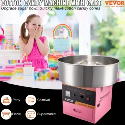 VEVOR Electric Cotton Candy Machine, 1000W Candy Floss Maker, Commercial Cotton Candy Machine with Stainless Steel Bowl, Sugar Scoop, and Drawer, Perfect for Home Kids Birthday, Family Party Pink