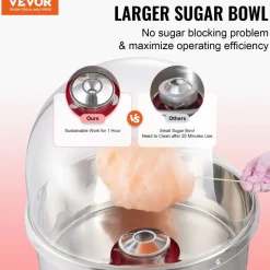 VEVOR Electric Cotton Candy Machine, 1000W Candy Floss Maker, Commercial Cotton Candy Machine with Cover, Stainless Steel Bowl, Sugar Scoop, Drawer, Perfect for Home Kids Birthday, Family Party, Red