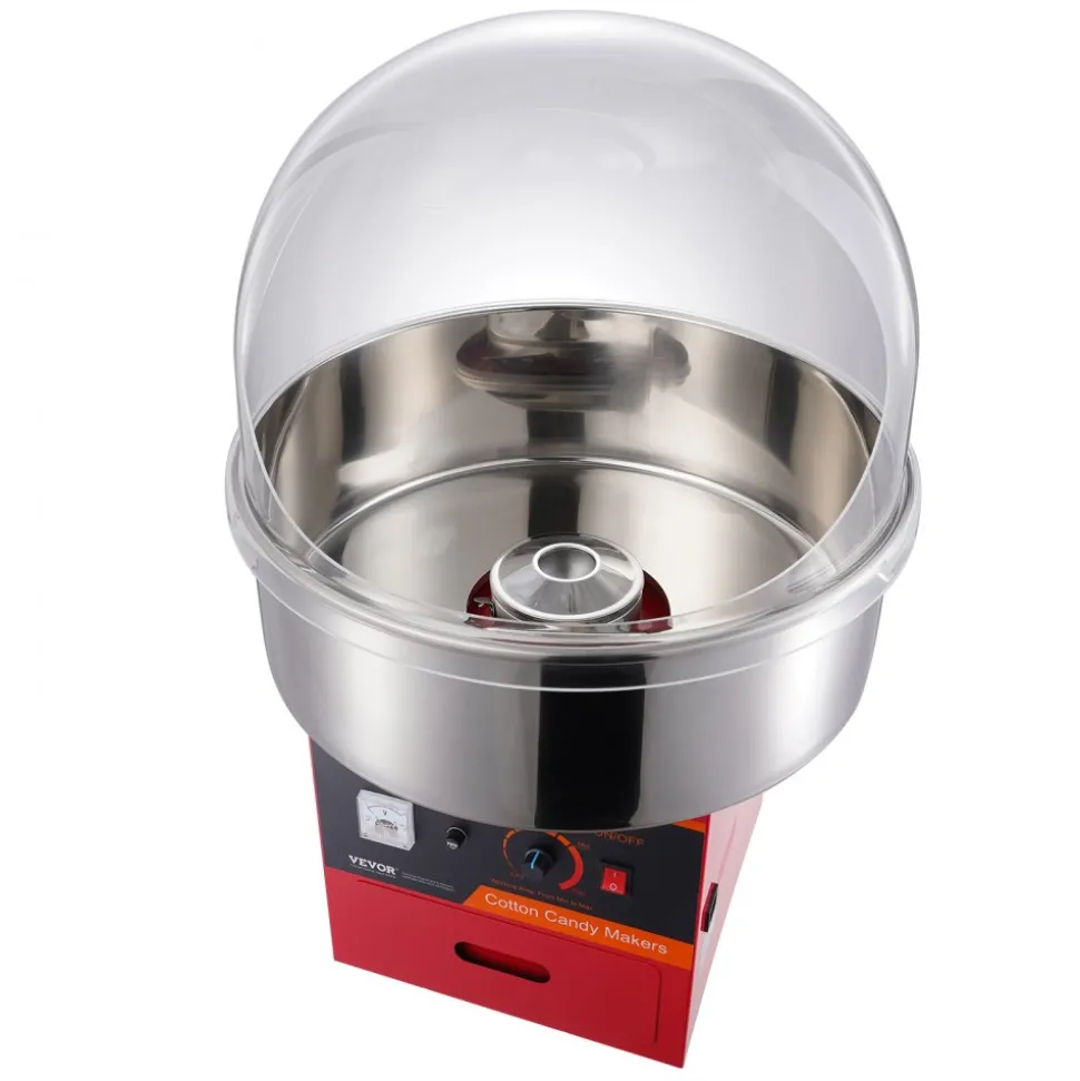 VEVOR Electric Cotton Candy Machine, 1000W Candy Floss Maker, Commercial Cotton Candy Machine with Cover, Stainless Steel Bowl, Sugar Scoop, Drawer, Perfect for Home Kids Birthday, Family Party, Red