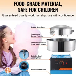 VEVOR Electric Cotton Candy Machine, 1000W Candy Floss Maker, Commercial Cotton Candy Machine with Stainless Steel Bowl, and Sugar Scoop, Perfect for Home Kids Birthday, Family Party (Blue)