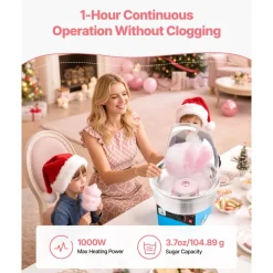 VEVOR Electric Cotton Candy Machine, 1000W Electric Floss Maker With Cover, Commercial Cotton Candy Machine w/Stainless Steel Bowl & Sugar Scoop, Ideal for Home, Carnival, Birthday, Family Party, Blue