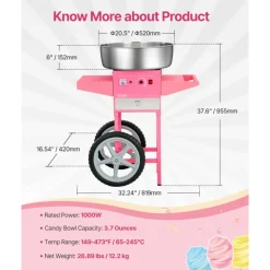VEVOR Electric Cotton Candy Machine, 1000W Candy Floss Maker, Commercial Cotton Candy Machine with Stainless Steel Bowl, and Sugar Scoop, Perfect for Home Kids Birthday, Family Party (Red)