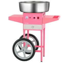 VEVOR Electric Cotton Candy Machine with Cart, 1000W Commercial Candy Floss Maker with 20.5 in Stainless Steel Bowl, Sugar Scoop, and Drawer, Easy to Use, for Home, Kids Birthday, Family Party, Pink