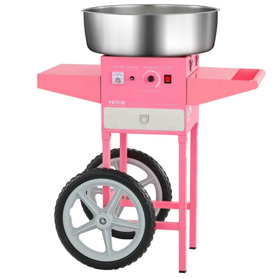 VEVOR Electric Cotton Candy Machine with Cart, 1000W Commercial Candy Floss Maker with 20.5 in Stainless Steel Bowl, Sugar Scoop, and Drawer, Easy to Use, for Home, Kids Birthday, Family Party, Pink