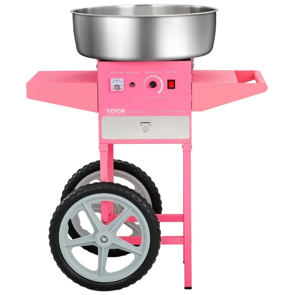 VEVOR Electric Cotton Candy Machine with Cart, 1000W Commercial Candy Floss Maker with 20.5 in Stainless Steel Bowl, Sugar Scoop, and Drawer, Easy to Use, for Home, Kids Birthday, Family Party, Pink
