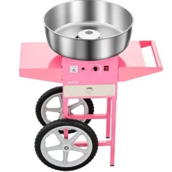 VEVOR Electric Cotton Candy Machine with Cart, 1000W Commercial Candy Floss Maker with 20.5 in Stainless Steel Bowl, Sugar Scoop, and Drawer, Easy to Use, for Home, Kids Birthday, Family Party, Pink