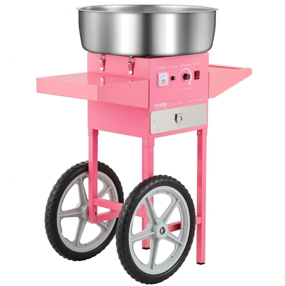 VEVOR Electric Cotton Candy Machine with Cart, 1000W Commercial Candy Floss Maker with 20.5 in Stainless Steel Bowl, Sugar Scoop, and Drawer, Easy to Use, for Home, Kids Birthday, Family Party, Pink