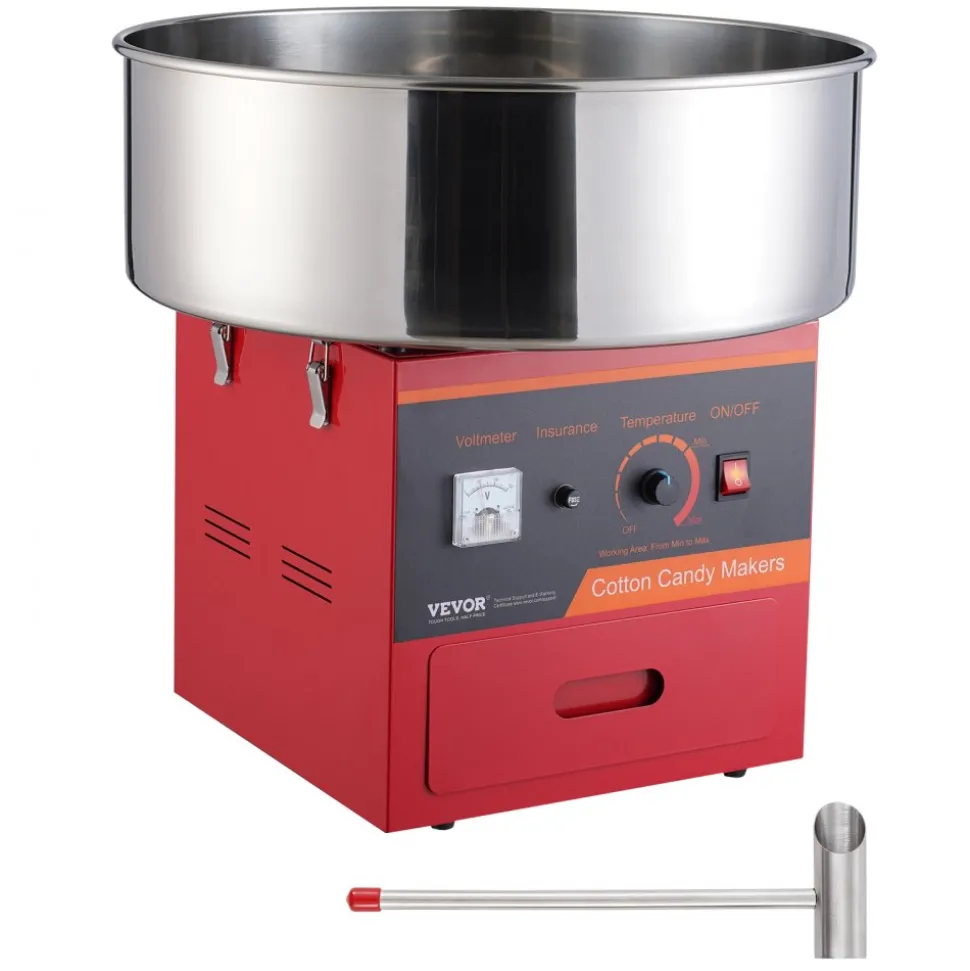 VEVOR Electric Cotton Candy Machine, 1000W Candy Floss Maker, Commercial Cotton Candy Machine with Stainless Steel Bowl, Sugar Scoop, and Drawer, Perfect for Home Kids Birthday, Family Party, Red