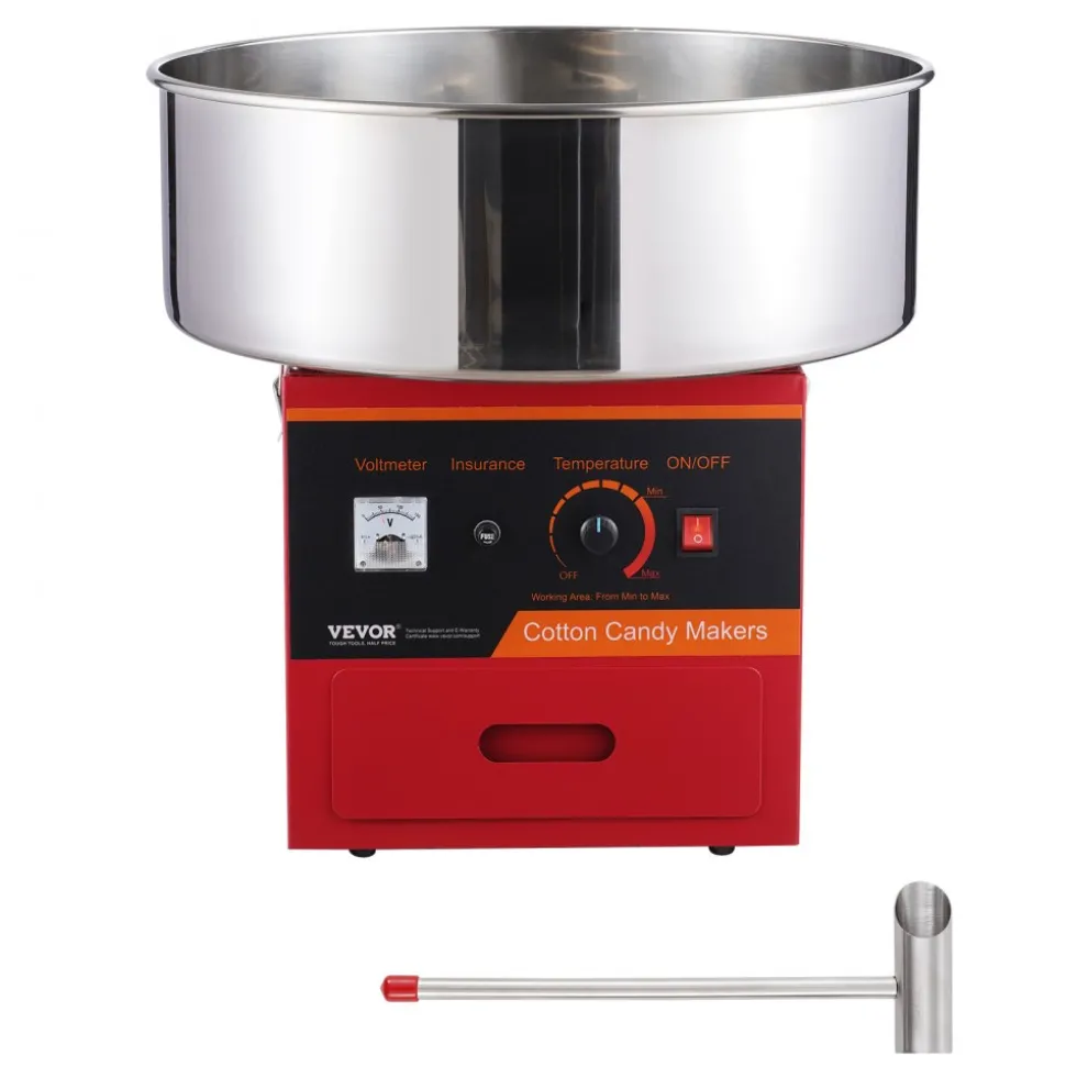 VEVOR Electric Cotton Candy Machine, 1000W Candy Floss Maker, Commercial Cotton Candy Machine with Stainless Steel Bowl, Sugar Scoop, and Drawer, Perfect for Home Kids Birthday, Family Party, Red
