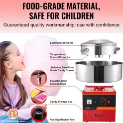 VEVOR Electric Cotton Candy Machine, 1000W Candy Floss Maker, Commercial Cotton Candy Machine with Stainless Steel Bowl, Sugar Scoop, and Drawer, Perfect for Home Kids Birthday, Family Party, Red