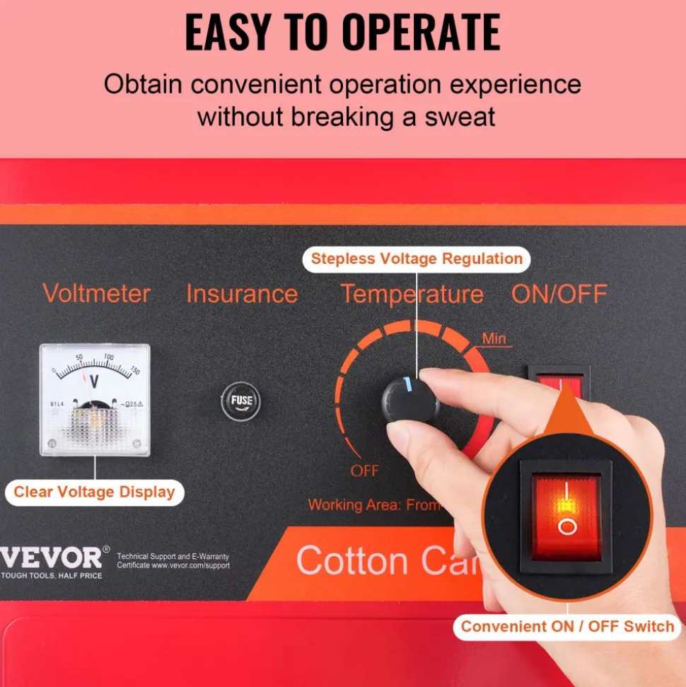 VEVOR Electric Cotton Candy Machine, 1000W Candy Floss Maker, Commercial Cotton Candy Machine with Stainless Steel Bowl, Sugar Scoop, and Drawer, Perfect for Home Kids Birthday, Family Party, Red