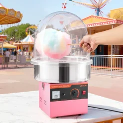VEVOR Electric Cotton Candy Machine, 1000W Electric Floss Maker With Cover, Commercial Cotton Candy Machine w/Stainless Steel Bowl & Sugar Scoop, Ideal for Home, Carnival, Birthday, Family Party, Pink