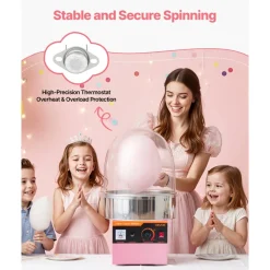 VEVOR Electric Cotton Candy Machine, 1000W Electric Floss Maker With Cover, Commercial Cotton Candy Machine w/Stainless Steel Bowl & Sugar Scoop, Ideal for Home, Carnival, Birthday, Family Party, Pink