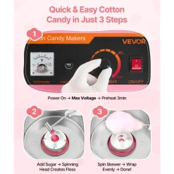VEVOR Electric Cotton Candy Machine, 1000W Electric Floss Maker With Cover, Commercial Cotton Candy Machine w/Stainless Steel Bowl & Sugar Scoop, Ideal for Home, Carnival, Birthday, Family Party, Pink