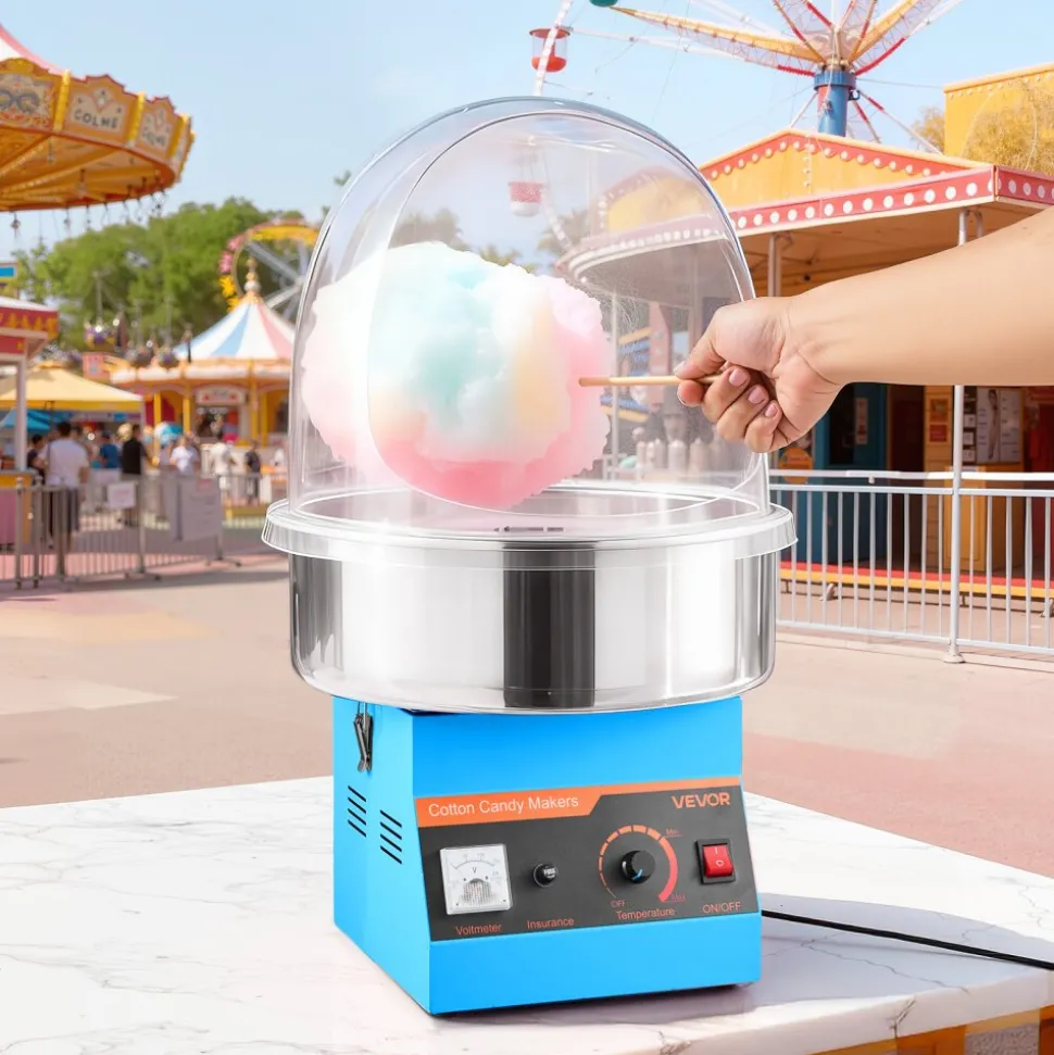 VEVOR Electric Cotton Candy Machine, 1000W Commercial Floss Maker With Cover, Commercial Cotton Candy Machine w/Stainless Steel Bowl & Sugar Scoop, Ideal for Carnival, Birthday, Family Party, Blue