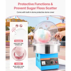 VEVOR Electric Cotton Candy Machine, 1000W Commercial Floss Maker With Cover, Commercial Cotton Candy Machine w/Stainless Steel Bowl & Sugar Scoop, Ideal for Carnival, Birthday, Family Party, Blue