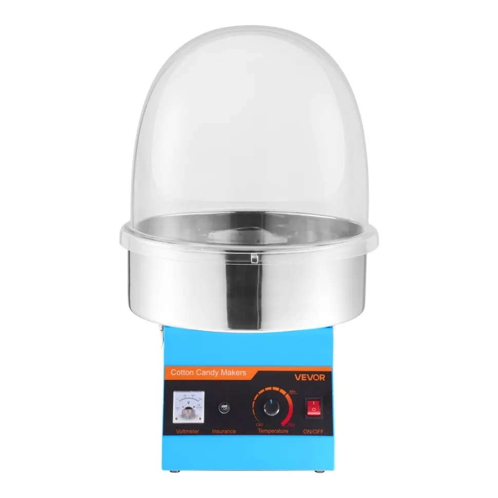 VEVOR Electric Cotton Candy Machine, 1000W Commercial Floss Maker With Cover, Commercial Cotton Candy Machine w/Stainless Steel Bowl & Sugar Scoop, Ideal for Carnival, Birthday, Family Party, Blue