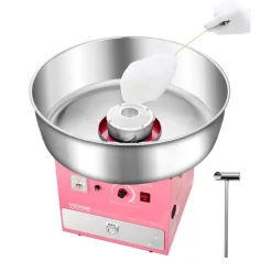 VEVOR Electric Cotton Candy Machine, 1000W Commercial Candy Floss Maker with 20.5 in Stainless Steel Bowl, Sugar Scoop, and Drawer, Easy Home Use, Perfect for Kids Birthday, Family Party, Pink