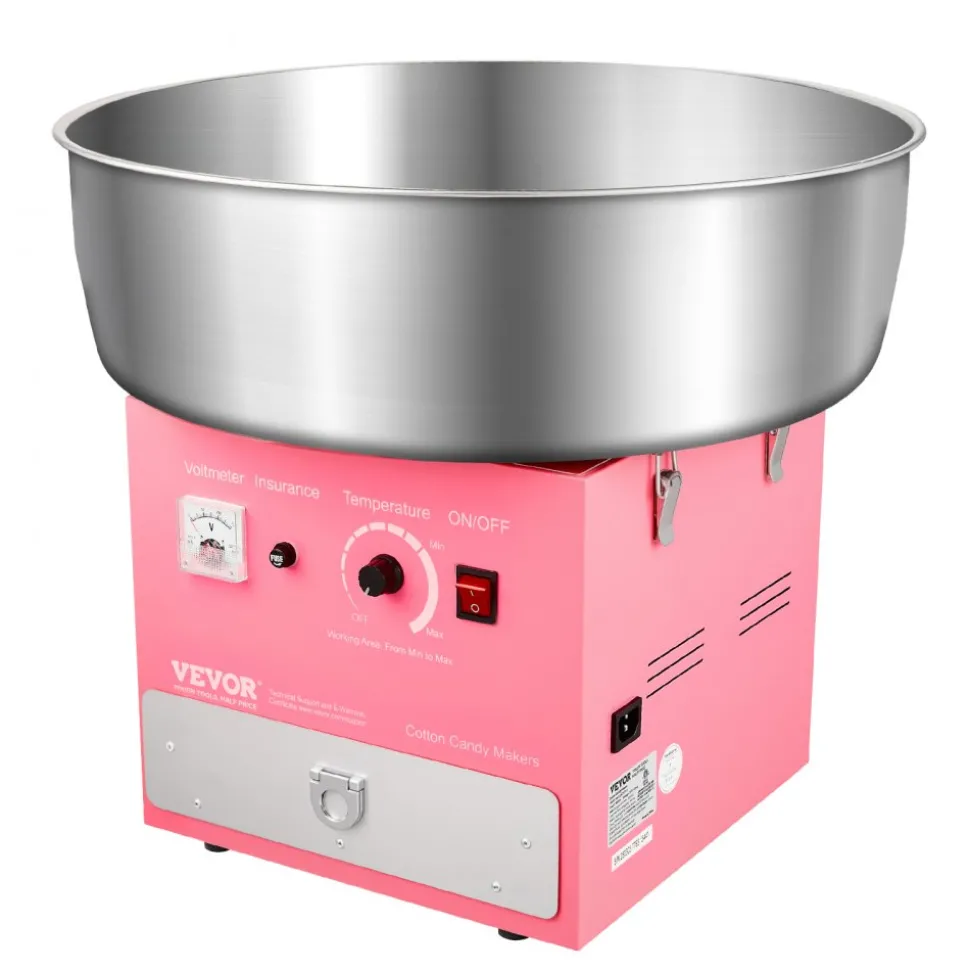 VEVOR Electric Cotton Candy Machine, 1000W Commercial Candy Floss Maker with 20.5 in Stainless Steel Bowl, Sugar Scoop, and Drawer, Easy Home Use, Perfect for Kids Birthday, Family Party, Pink