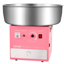 VEVOR Electric Cotton Candy Machine, 1000W Commercial Candy Floss Maker with 20.5 in Stainless Steel Bowl, Sugar Scoop, and Drawer, Easy Home Use, Perfect for Kids Birthday, Family Party, Pink