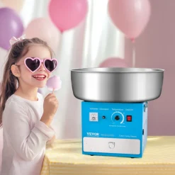 VEVOR Electric Cotton Candy Machine, 1000W Commercial Candy Floss Maker with 20.5 in Stainless Steel Bowl, Sugar Scoop, and Drawer, Easy Home Use, Perfect for Kids Birthday, Family Party, Blue