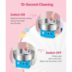 VEVOR Electric Cotton Candy Machine, 1000W Commercial Candy Floss Maker with 20.5 in Stainless Steel Bowl, Sugar Scoop, and Drawer, Easy Home Use, Perfect for Kids Birthday, Family Party, Blue