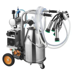 VEVOR Electric Cow Milking Machine, 6.6 Gal / 25 L 304 Stainless Steel Bucket, Food-Grade Teat Cups and Silicone Hose, Strong Suction, Vacuum Pulsation, Electric Milker Machine with Wheels for Cow