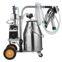 VEVOR Electric Cow Milking Machine, 6.6 Gal / 25 L 304 Stainless Steel Bucket, Food-Grade Teat Cups and Silicone Hose, Strong Suction, Vacuum Pulsation, Electric Milker Machine with Wheels for Cow